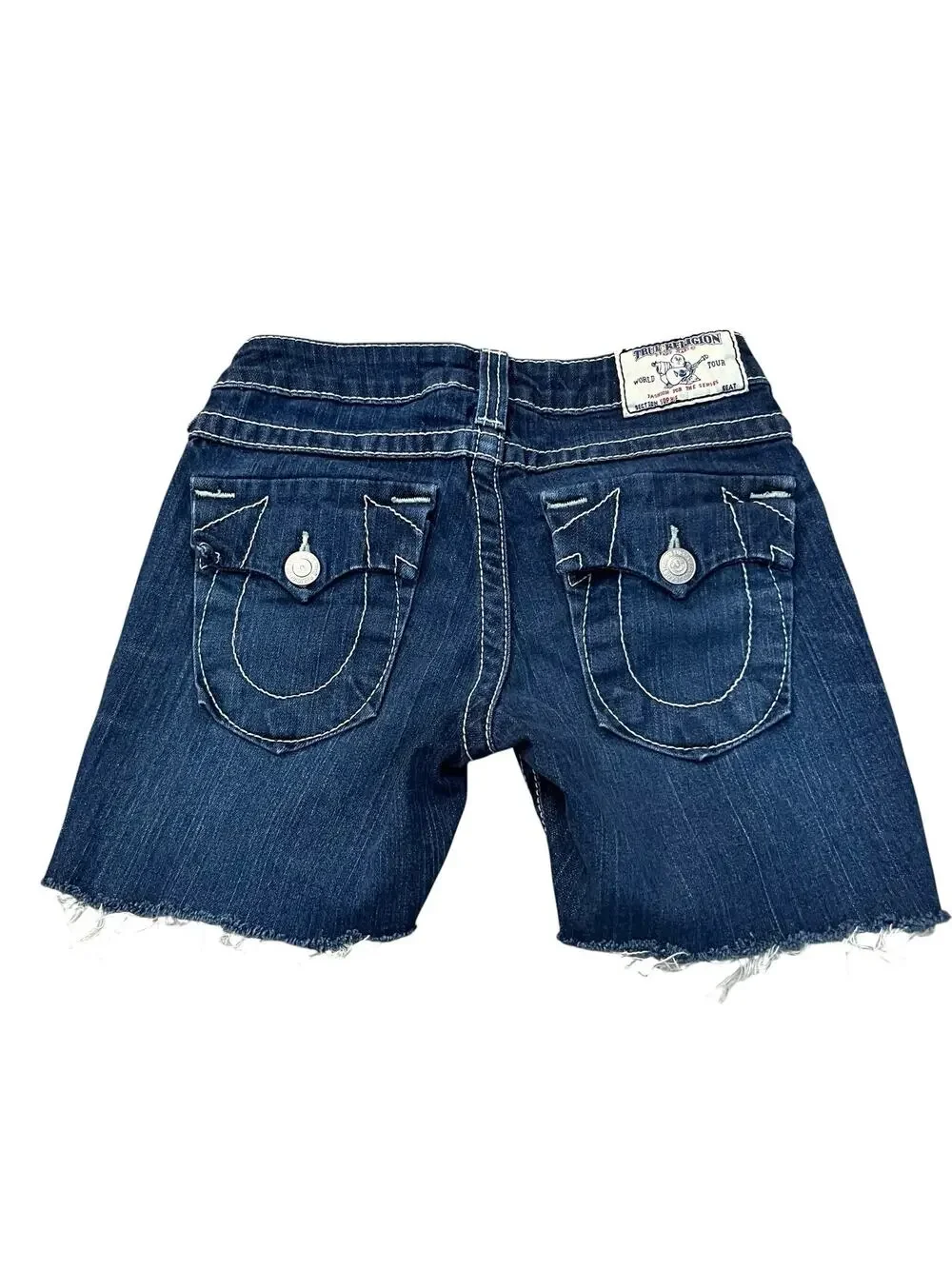 True Religion Cutoff Denim Shorts 25 Dark Low Rise Y2K Festival Western READ